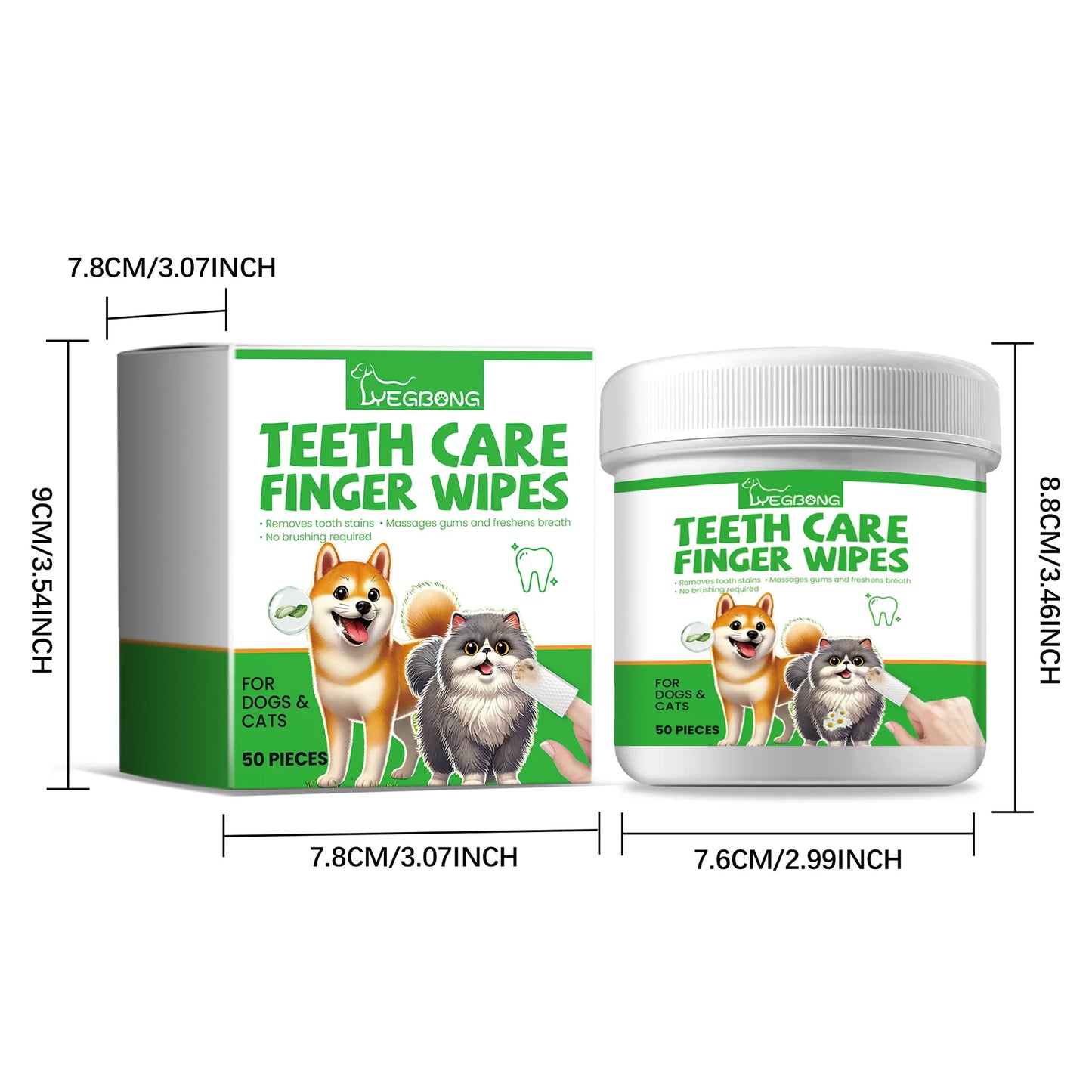 Yegbong Pet Cleaning Finger Cover Wipes Teeth Ear Cleaning Dogs Cats Oral Care Stains Remove Bad Breath Tartar Dental Care Wipes