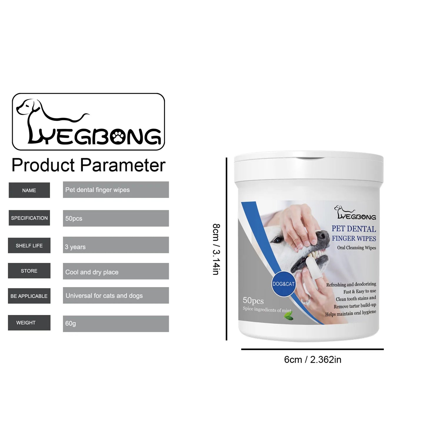 Yegbong 50pcs Pet Teeth Cleaning Finger Wipes Cat Dog Remove Mouth Bad Breath Tartar Tooth Yellow Care Pet Oral Cleanse Wipes