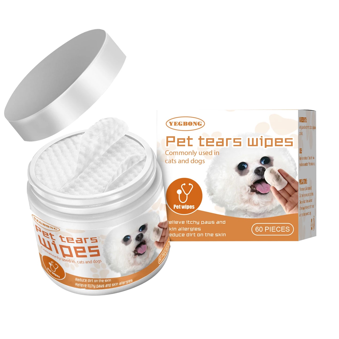Yegbong Pet Cleaning Wet Wipes For Remove Cat and Dog Tearmark Eyes Cleaning Non-irritating Reduce Eyes Stain Pet Cotton Pads