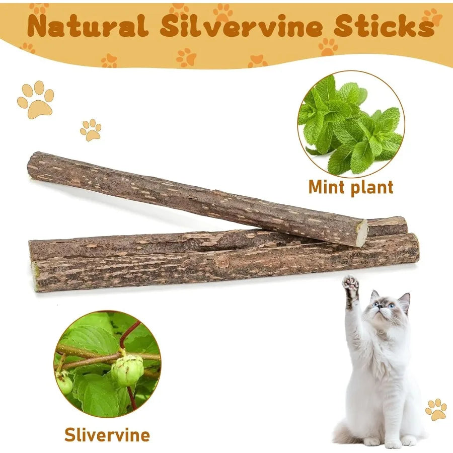 Silvervine Sticks for Cats tural Catnip Matatabi Chew Sticks Teeth Molar Chew Toys for Cat Kitten Kitty at Least 12 PCS