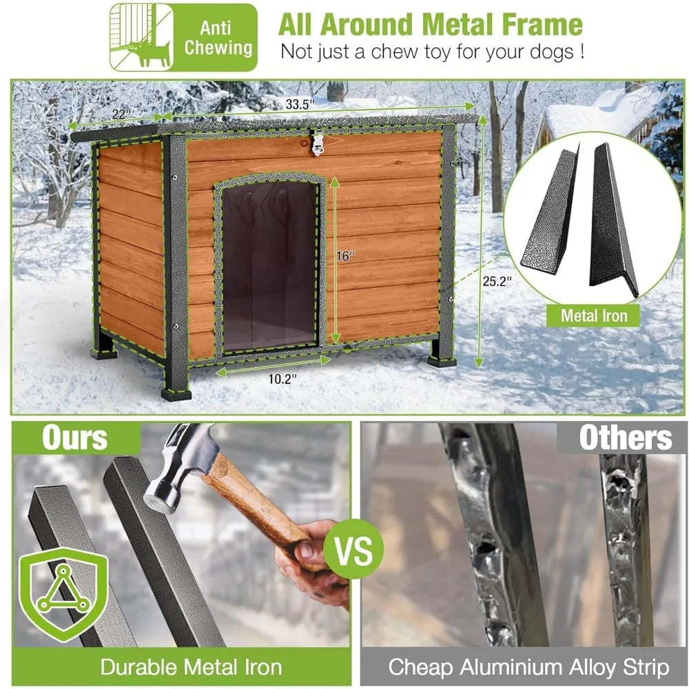 Insulated Outdoor Dog House with Heater, Metal Frame, and Chew-Resistant Cord, 6-Sided Thermal Large