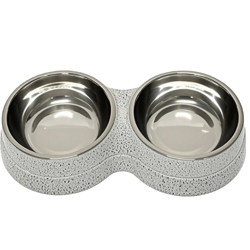 Stainless Steel Double Pet Bowl Wheat Straw Base Dog Cats Feeder Cat Puppy Feeding Food Water Container Dispenser Pet Supplies