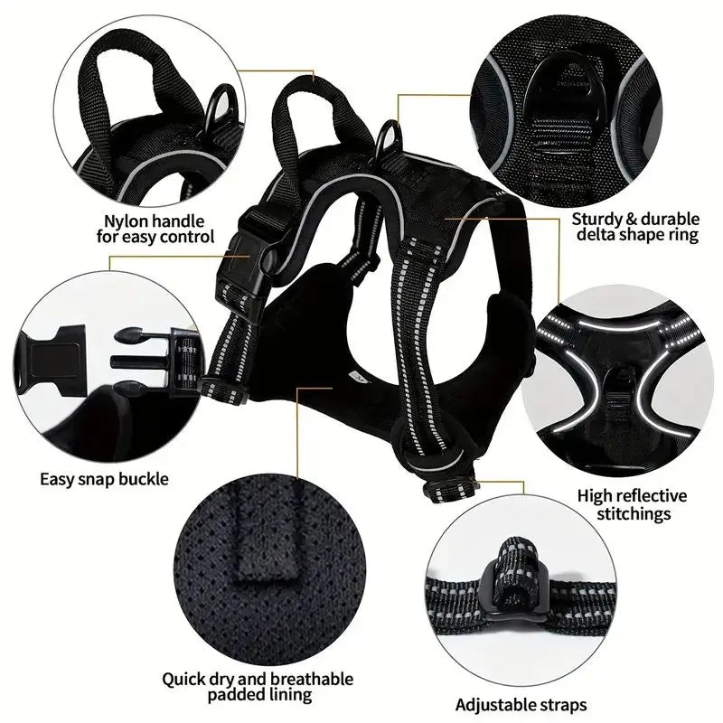 Dog Harness No Pull with 2 Leash Clips, Adjustable Soft Padded, Reflective Oxford No Choke Pet Vest with Easy Control Handle
