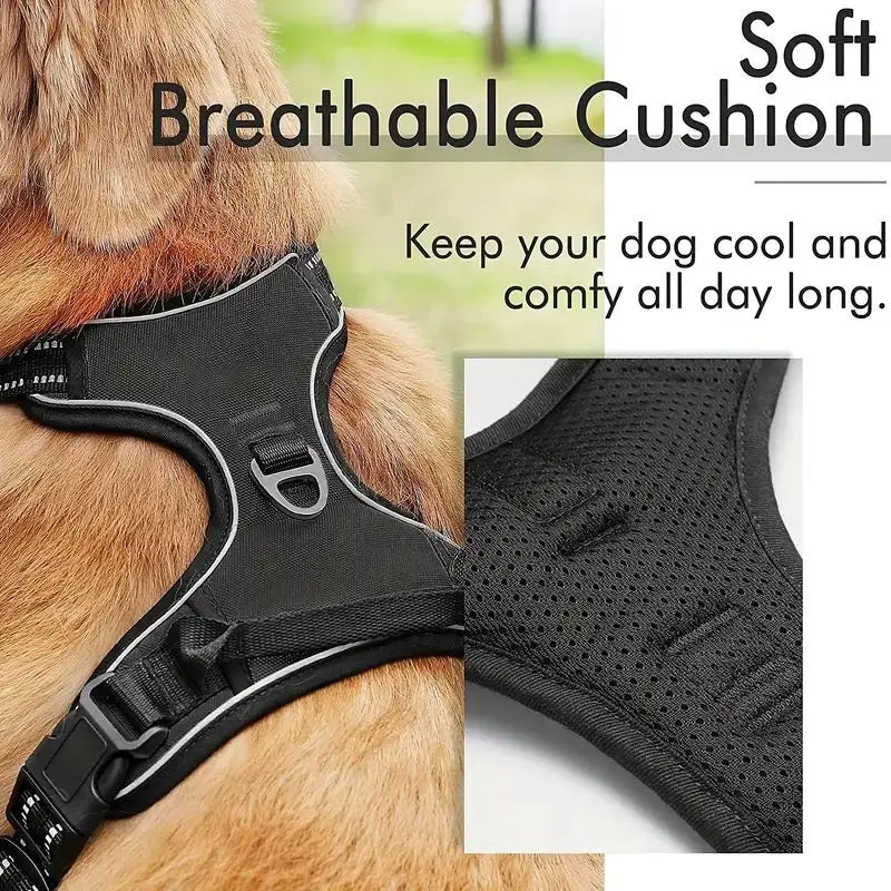 Dog Harness No Pull with 2 Leash Clips, Adjustable Soft Padded, Reflective Oxford No Choke Pet Vest with Easy Control Handle