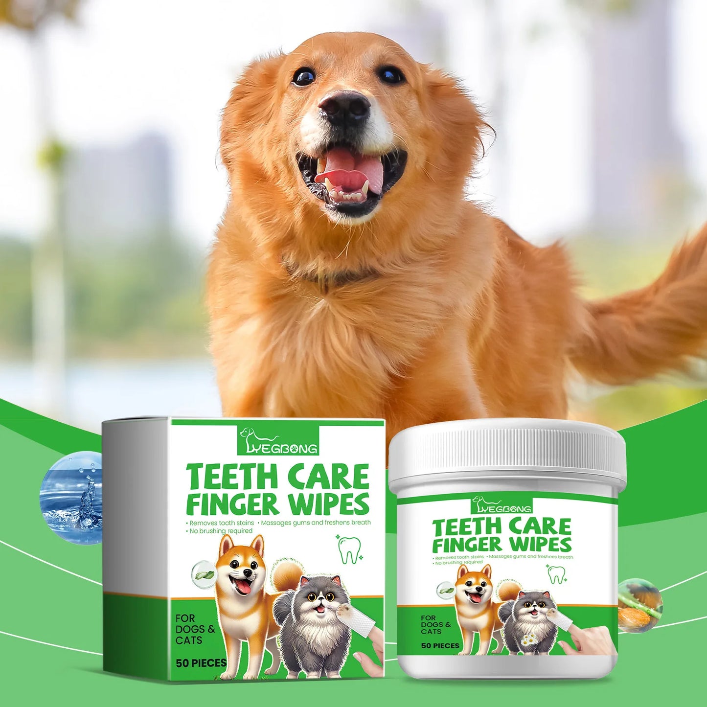 Yegbong Pet Cleaning Finger Cover Wipes Teeth Ear Cleaning Dogs Cats Oral Care Stains Remove Bad Breath Tartar Dental Care Wipes