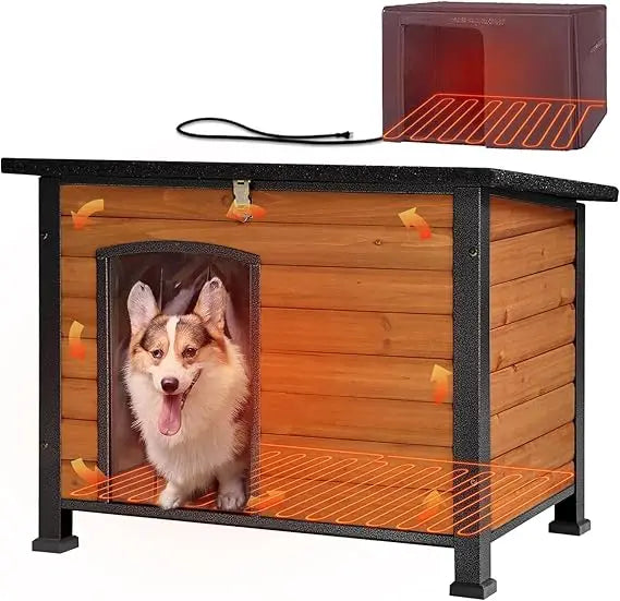 Insulated Outdoor Dog House with Heater, Metal Frame, and Chew-Resistant Cord, 6-Sided Thermal Large