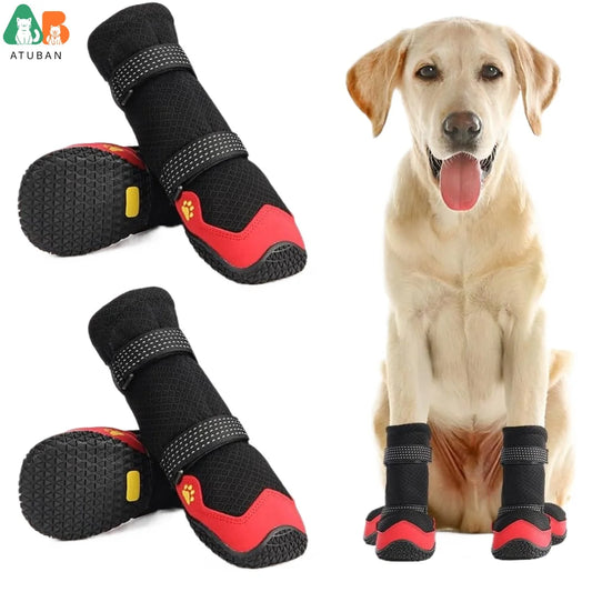 4Pcs Dog Shoes for Hot Pavement Anti-Slip Dog Boots Waterproof Dog Shoes for All Dogs Reflective Straps Pet Dog Boots for Hiking