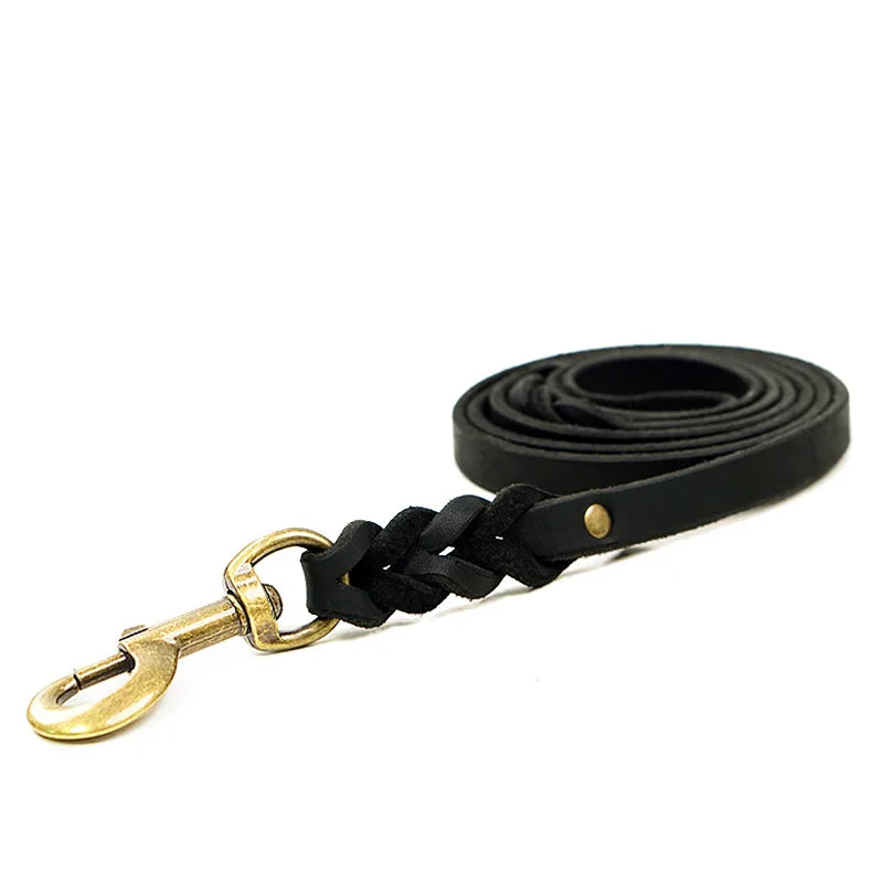 Handcrafted Top Grain Leather Dog Leash - Genuine Cowhide Woven Traction Rope for Small Medium Pets, Durable Pet Supplies