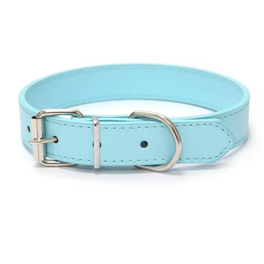 Solid Color Leather Dog Collar Adjustable Cat Necklace Puppy Neck Strap Suitable For Medium And Small Dogs Pet Supplies XS-XL