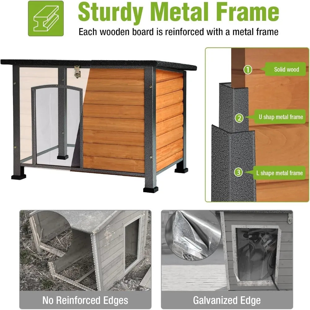 Insulated Outdoor Dog House with Heater, Metal Frame, and Chew-Resistant Cord, 6-Sided Thermal Large