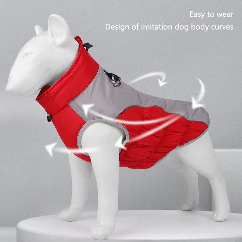 XL-6XL Zipper Dog Winter Warm Dog Coat Jacket Reflective Fleece Dog Cold Weather Vest with Leash D Rings for Medium Large Dogs