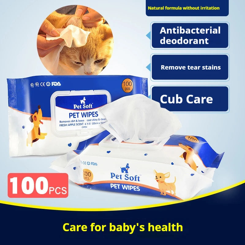 100 Pieces of Pet Wipes for Cats and Dogs To Remove Odor To Wipe Dog Fart Pet Wet Wipes