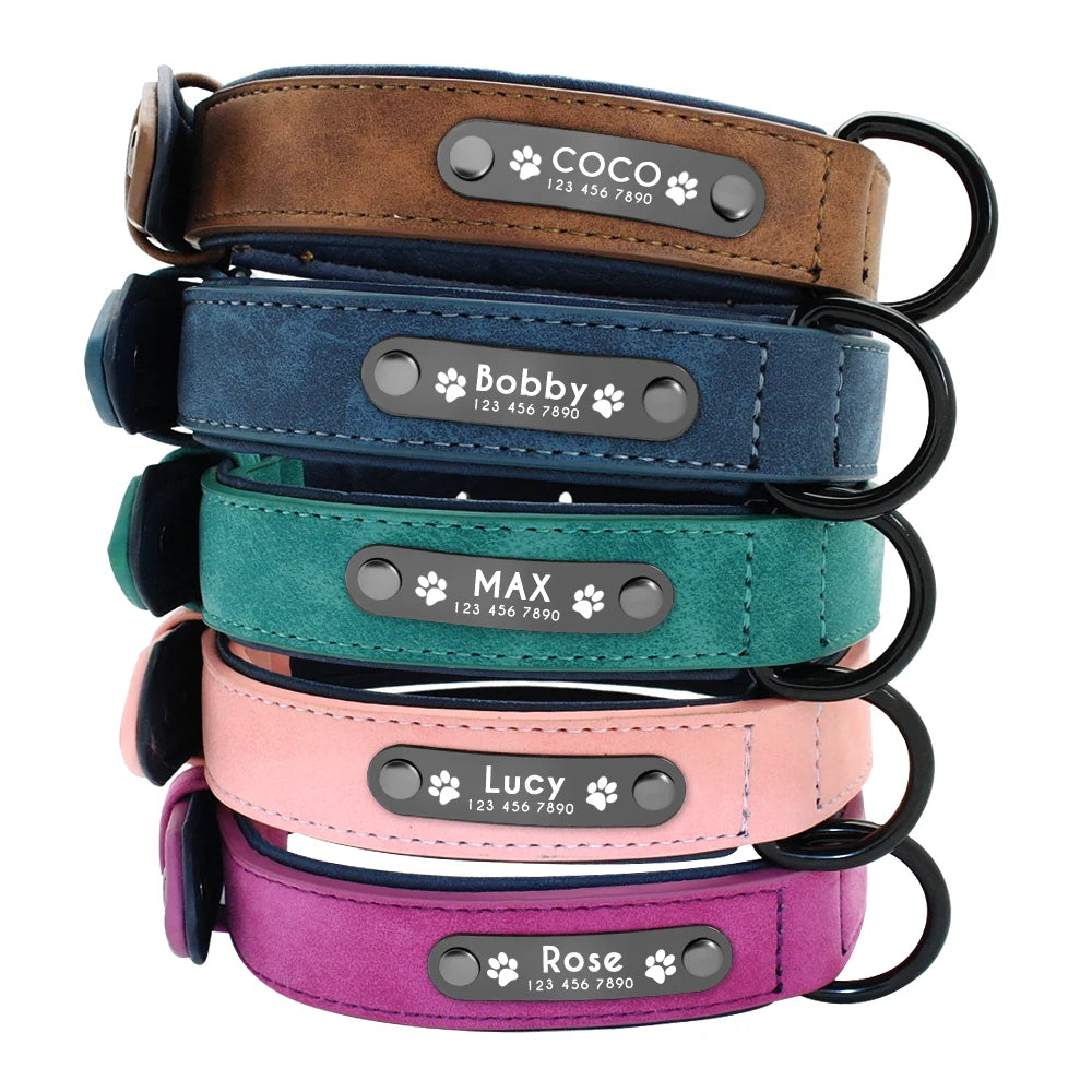 Custom Leather Dog Collar Leash Personalized Pet Collars and Leash Set Durable Leather Collar Lead for Small Medium Large Dogs
