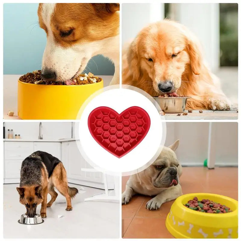 Pet Cat Dog Slow Feeder Silicone Cat Dog Bowl Creative Love Shape Feeder Non-Slip Design Anti-Choking Feeder With Suction Cups
