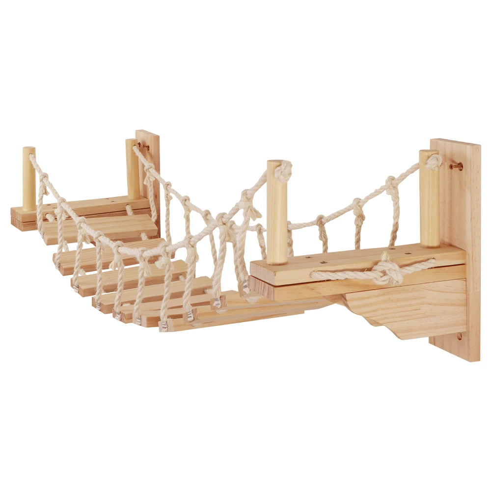 39.4In Wall-mounted Cat Roped Bridge for Indoor Cats Steps with Sisal Wall Wooden Furniture for Sleeping Playing Climbing