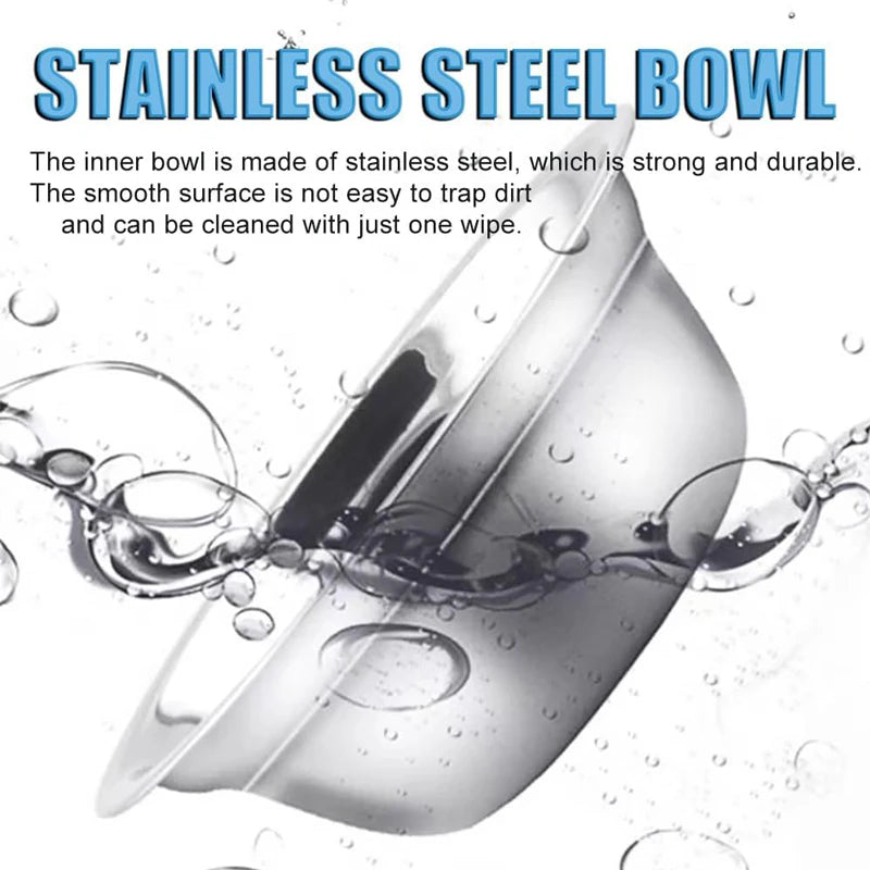 Stainless Steel Double Pet Bowl Wheat Straw Base Dog Cats Feeder Cat Puppy Feeding Food Water Container Dispenser Pet Supplies