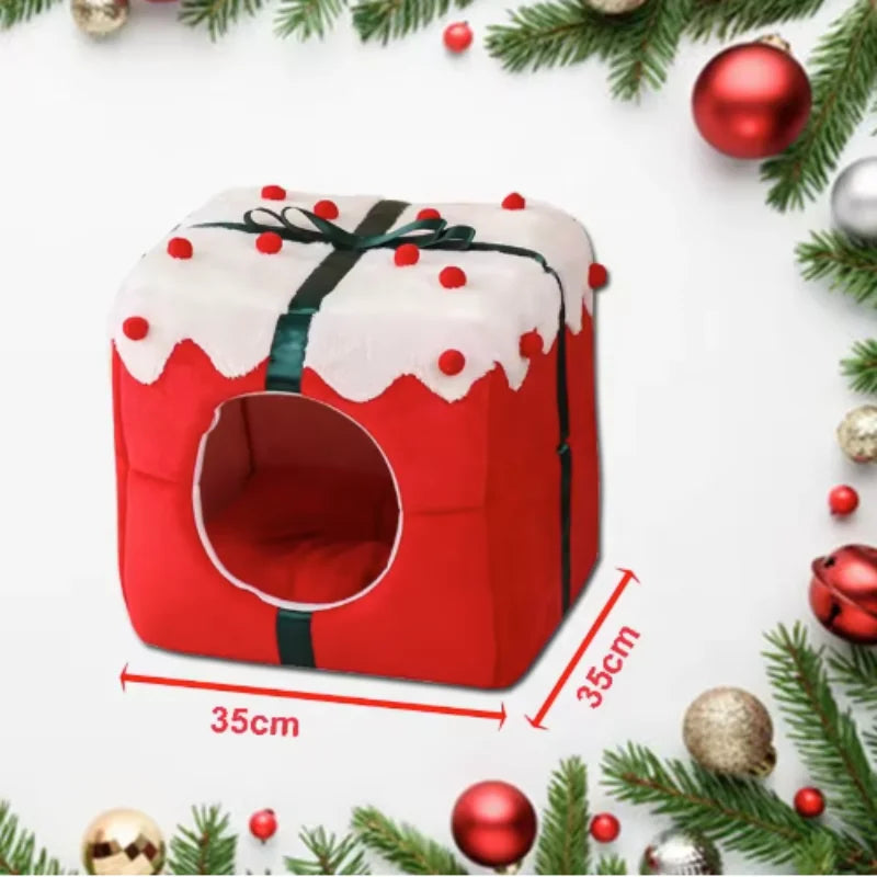 Winter Warm Cat Nest with Box Design Soft Sleeping House for Cats And Dogs Cute Christmas Gift Pet Bed Pet Party Supplies