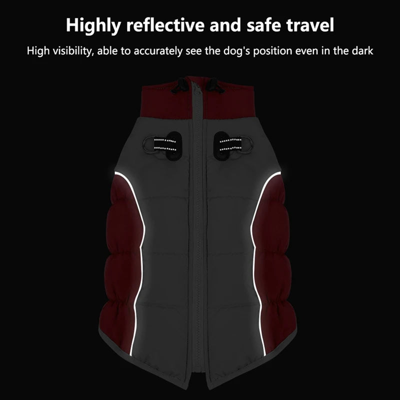 XL-6XL Zipper Dog Winter Warm Dog Coat Jacket Reflective Fleece Dog Cold Weather Vest with Leash D Rings for Medium Large Dogs