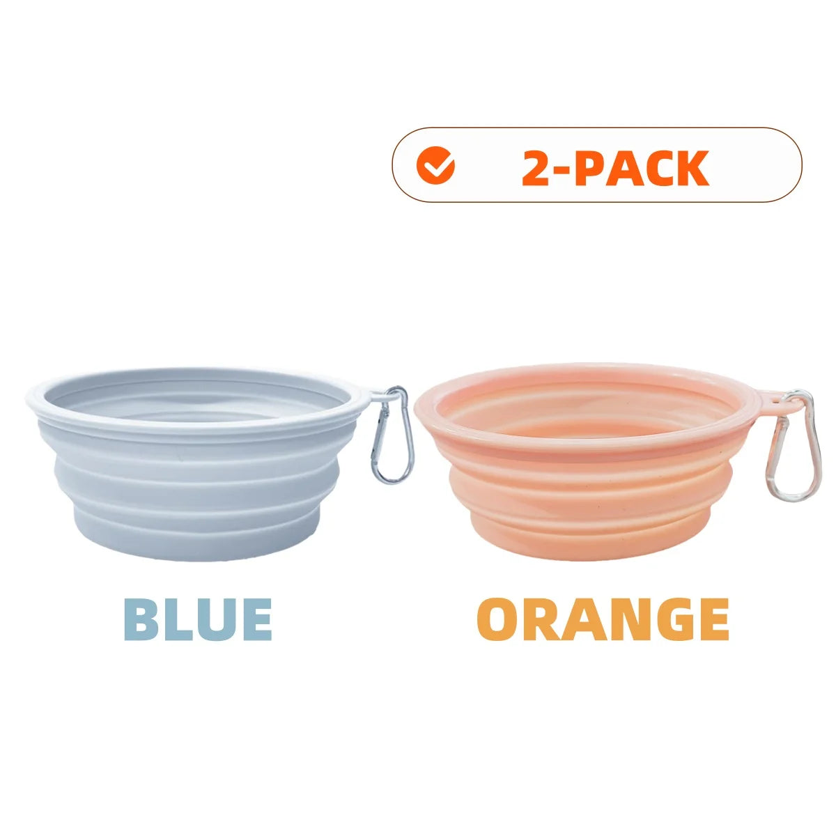 2pcs Collapsible Pet Silicone Dog Food Water Bowl Outdoor Camping Travel Portable Folding Supplies Dishes with Carabiner