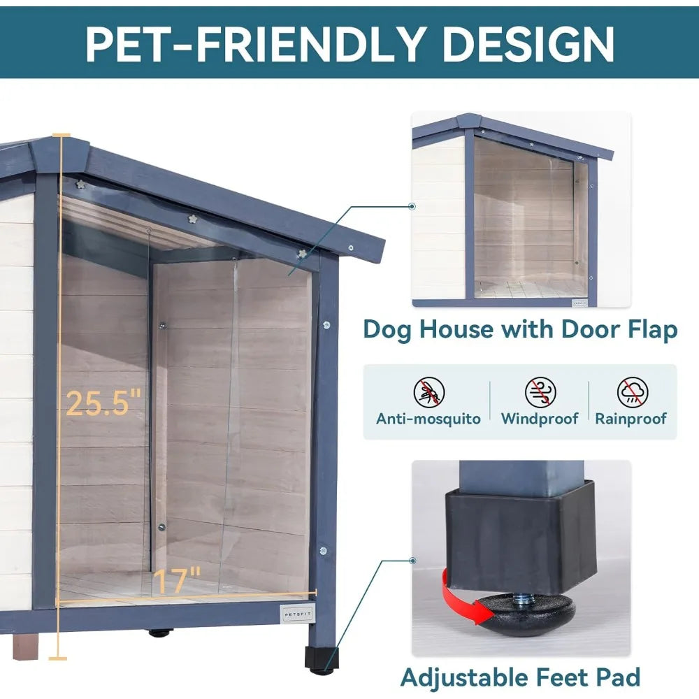 Petsfit Spacious PVC Roof Dog House - Suitable for Small to Large Dogs, Outdoor, Easy to Clean and Assemble, White