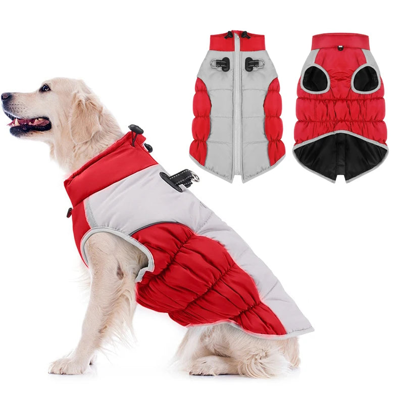 XL-6XL Zipper Dog Winter Warm Dog Coat Jacket Reflective Fleece Dog Cold Weather Vest with Leash D Rings for Medium Large Dogs