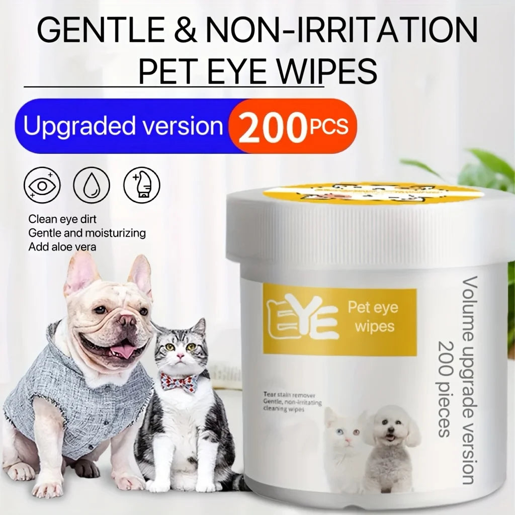 200pcs Pet Eye Wet Wipes, Eyes Wipes For Dogs & Cats - Gently Remove Tear Stain, Debris, Discharge