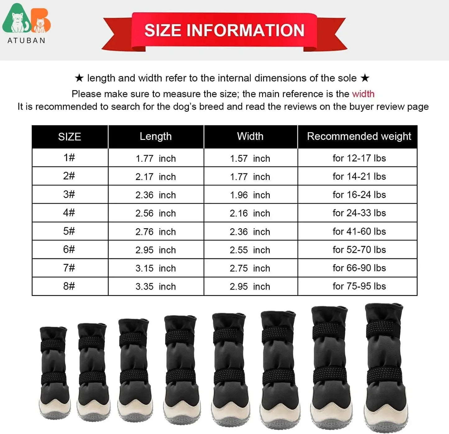 ATUBAN Dog Shoes for Hot Pavement Anti-Slip Dog Boots & Paw Protectors for Summer Rainy Day Dog Snow Boots Waterproof Dog Shoes