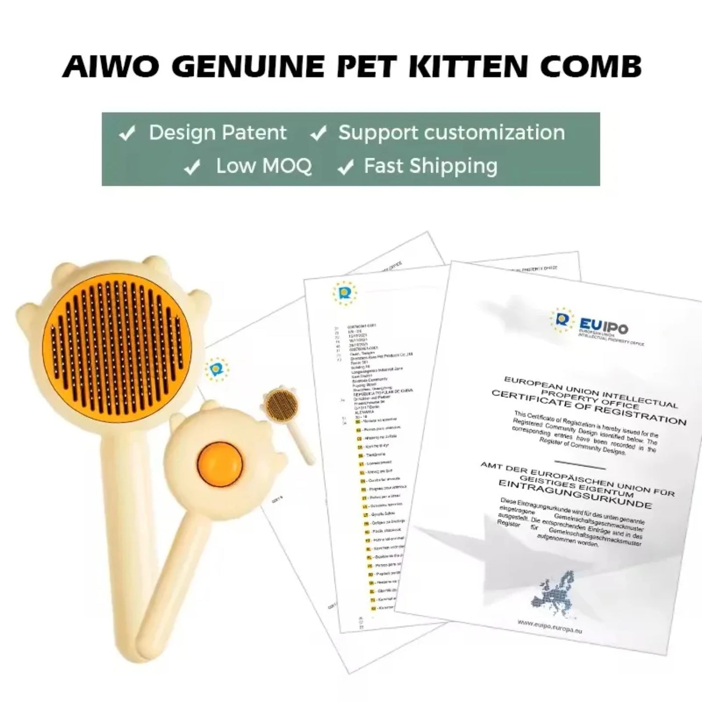 Factory Direct Sales  One-click Dog Hair Comb Non-slip Handle Cat Grooming Cleaning Hair Removal Pet Supplies