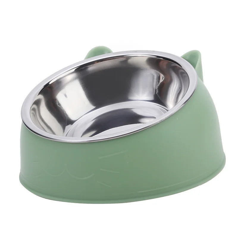 Cat Bowl Lovely Creative Inclined Kitten Puppy Food Feeding Bowls Stainless Steel Cats Drinking Feeder Pet Dogs Cats Feeders