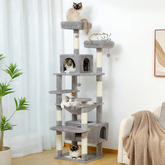 Sturdy Multi-Level Cat Tree Tower with Natural Sisal Scratching Posts,Cozy Hammock&Condo, Large Top Perch, and Fun Dangling Ball