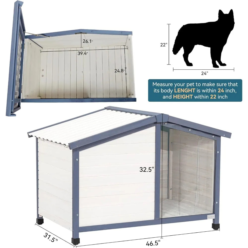 Petsfit Spacious PVC Roof Dog House - Suitable for Small to Large Dogs, Outdoor, Easy to Clean and Assemble, White