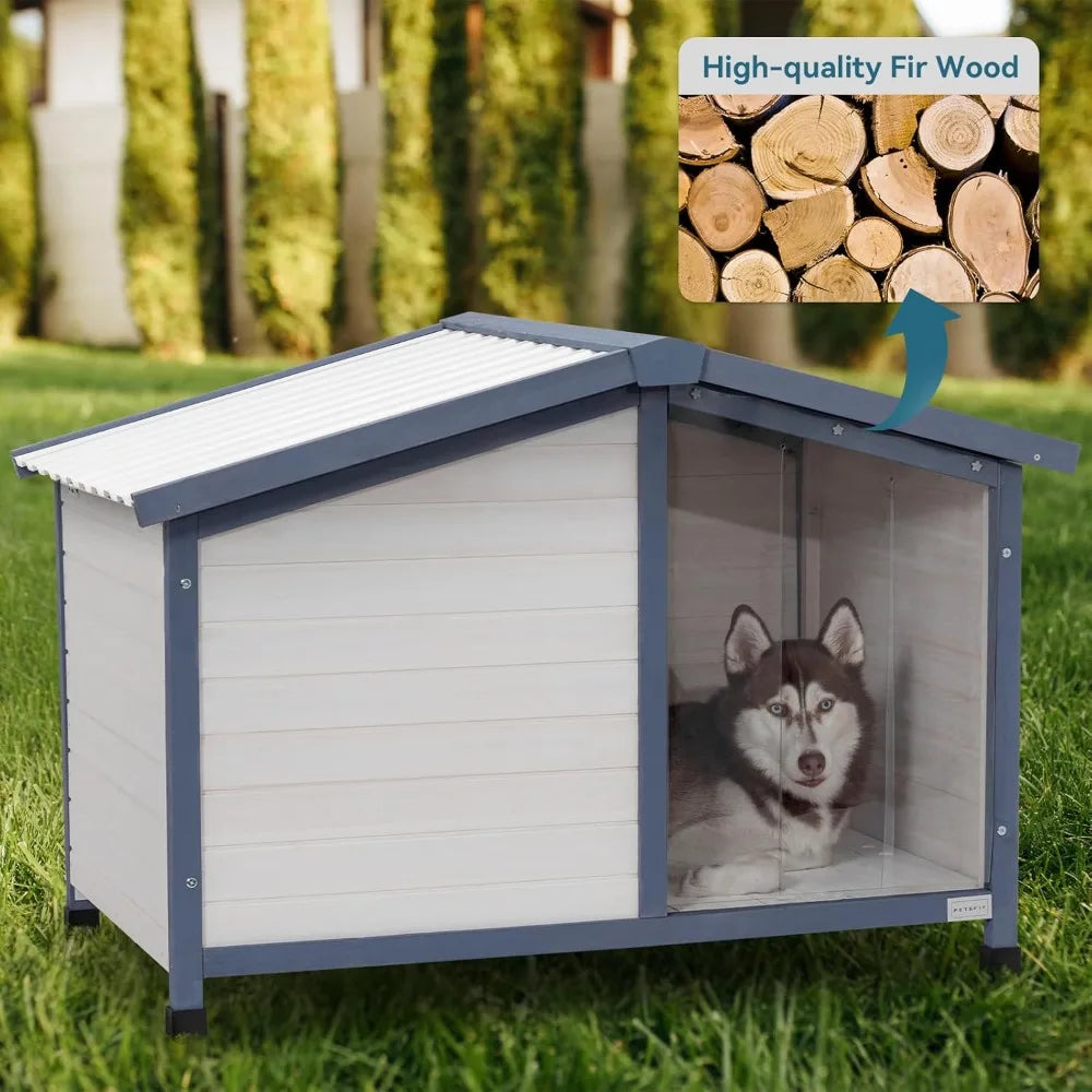 Petsfit Spacious PVC Roof Dog House - Suitable for Small to Large Dogs, Outdoor, Easy to Clean and Assemble, White