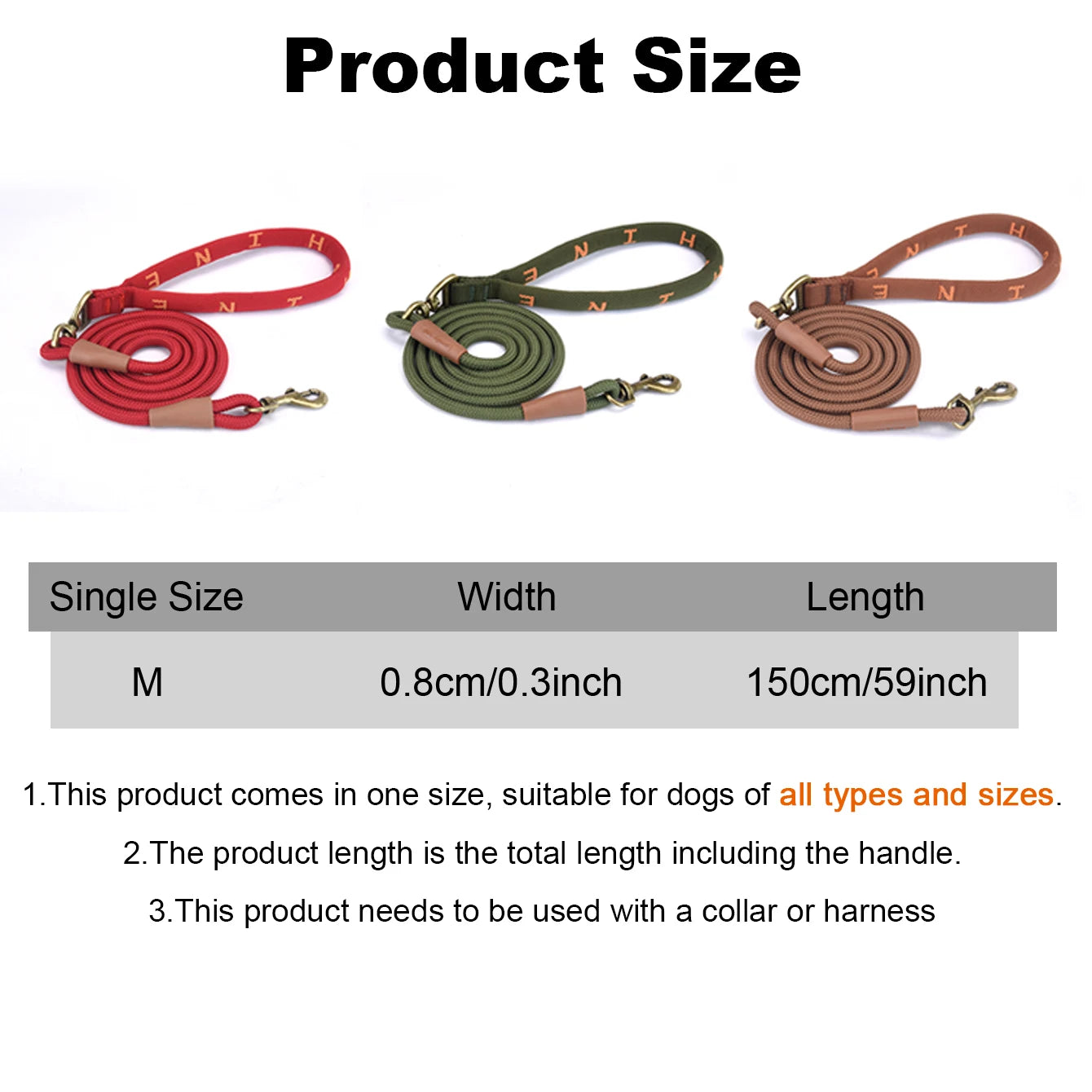 LL046--1Pc Polyamide pet dog leash, soft rope handle design, zinc alloy buckle and rotatable ring, 5 fit length pet dog leash.