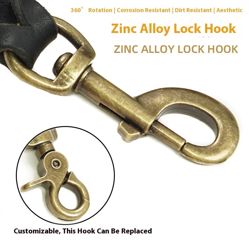 Handcrafted Top Grain Leather Dog Leash - Genuine Cowhide Woven Traction Rope for Small Medium Pets, Durable Pet Supplies