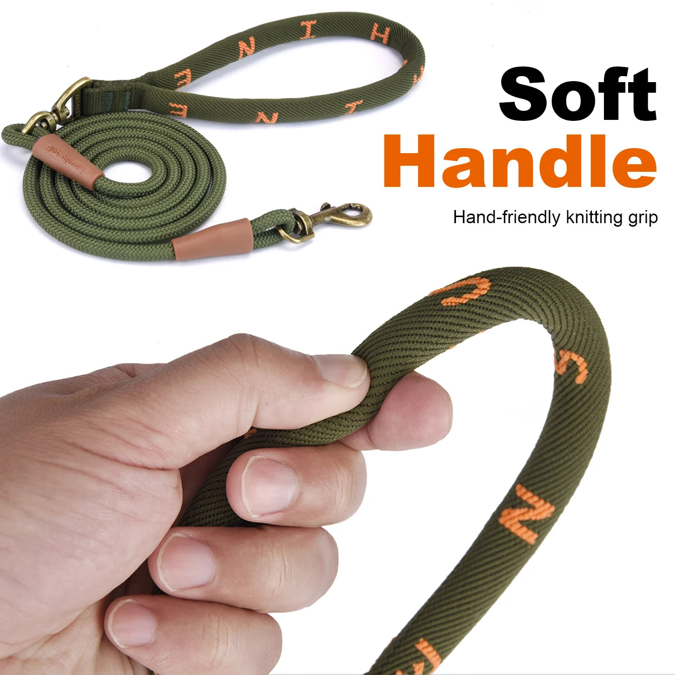 LL046--1Pc Polyamide pet dog leash, soft rope handle design, zinc alloy buckle and rotatable ring, 5 fit length pet dog leash.