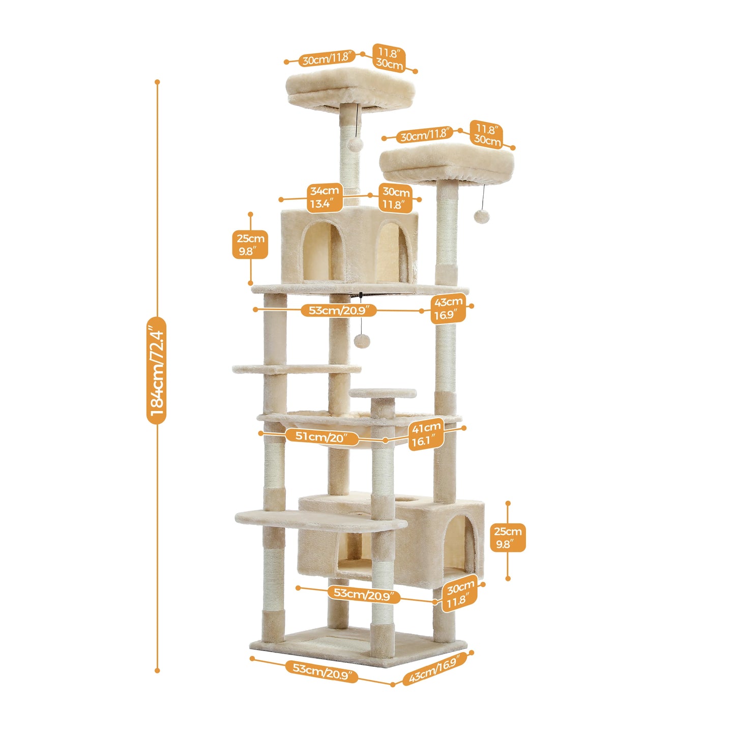Sturdy Multi-Level Cat Tree Tower with Natural Sisal Scratching Posts,Cozy Hammock&Condo, Large Top Perch, and Fun Dangling Ball