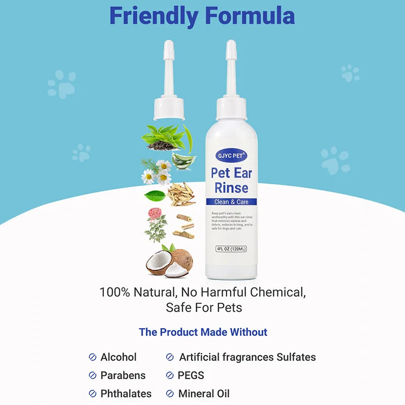 Ear Cleaner Drops for Cats Dogs Gentle Earwax Removal Mite Prevention with Hypoallergenic Formula 120ml Safe Ear Rinse Solution