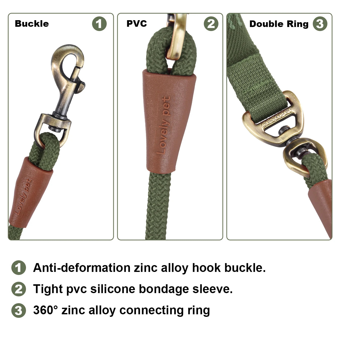 LL046--1Pc Polyamide pet dog leash, soft rope handle design, zinc alloy buckle and rotatable ring, 5 fit length pet dog leash.