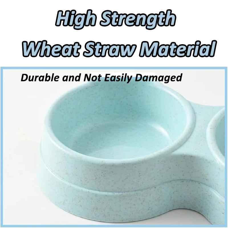 Stainless Steel Double Pet Bowl Wheat Straw Base Dog Cats Feeder Cat Puppy Feeding Food Water Container Dispenser Pet Supplies