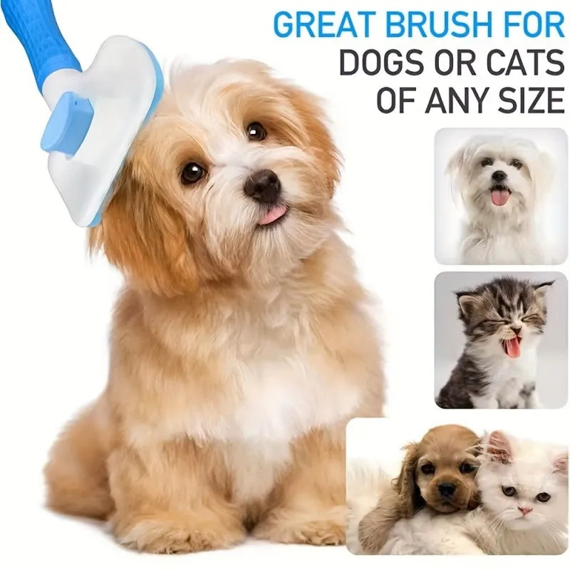 One-Button Pet Deshedding Brush- Tangle-Free Shedding Tool for Cats & Dogs, Removes Loose Hair, Easy Clean (Blue/Green)