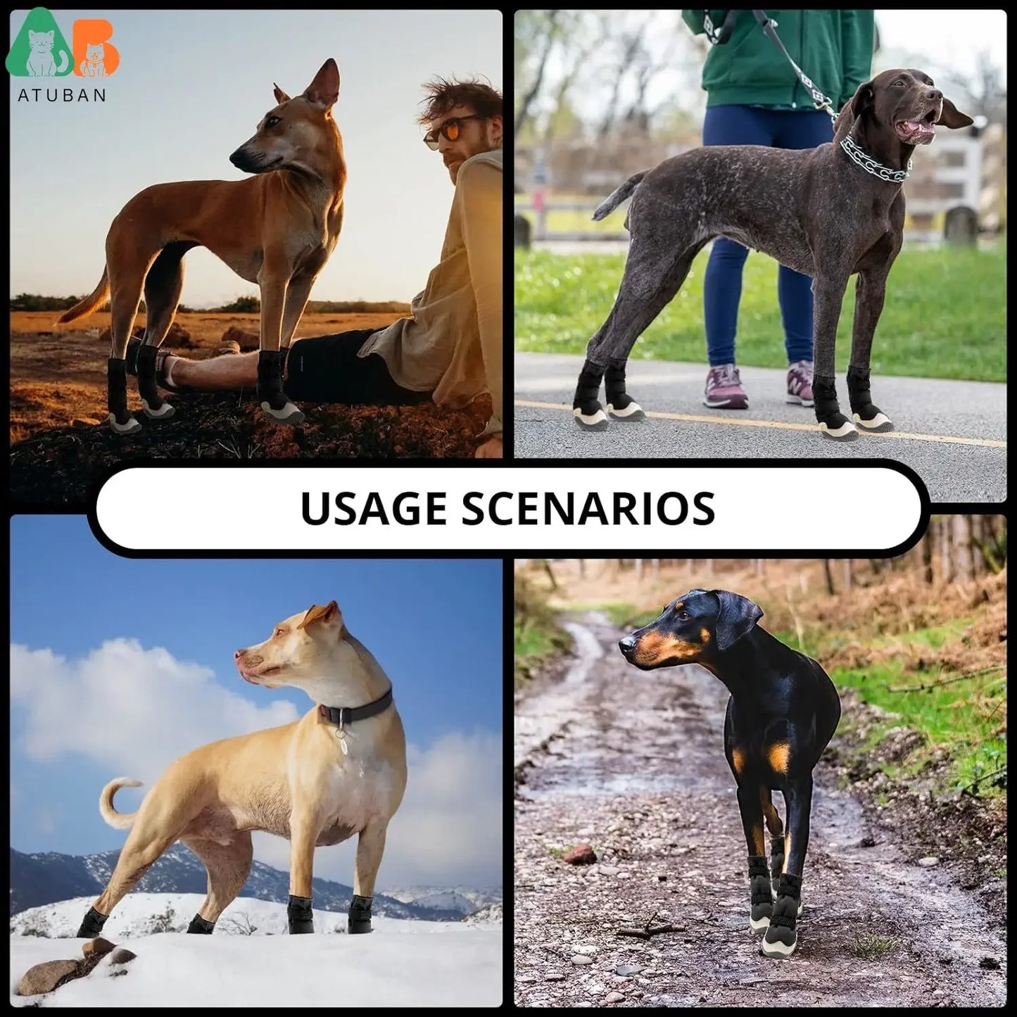 ATUBAN Dog Shoes for Hot Pavement Anti-Slip Dog Boots & Paw Protectors for Summer Rainy Day Dog Snow Boots Waterproof Dog Shoes