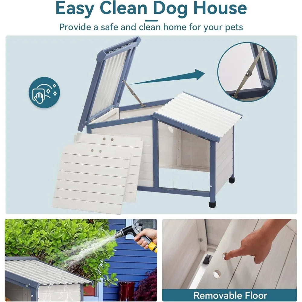 Petsfit Spacious PVC Roof Dog House - Suitable for Small to Large Dogs, Outdoor, Easy to Clean and Assemble, White