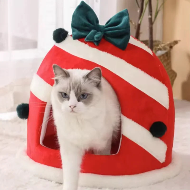 Winter Warm Cat Nest with Box Design Soft Sleeping House for Cats And Dogs Cute Christmas Gift Pet Bed Pet Party Supplies