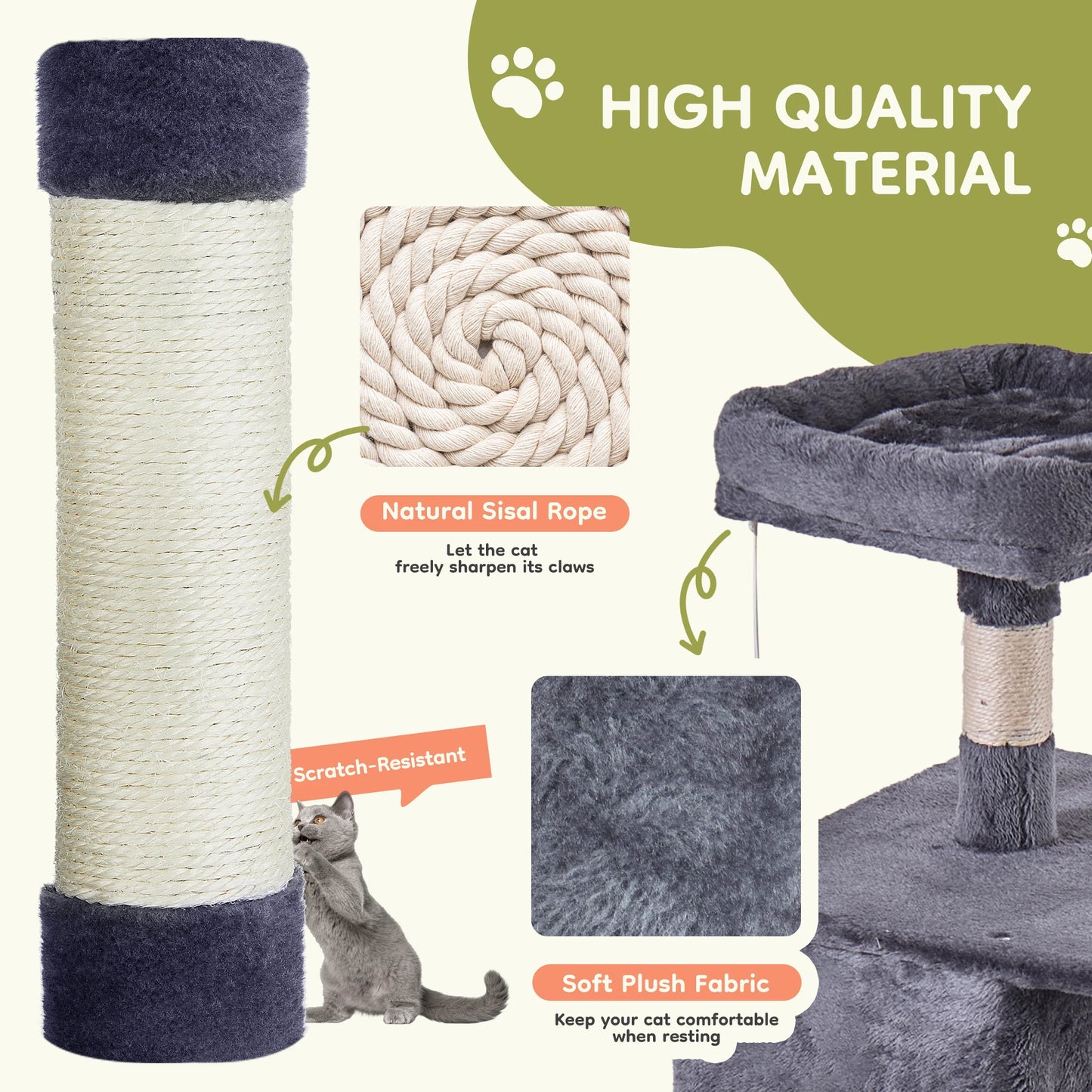 JHK 66 inch Cat Tree Tower Large Multi Level Cat Climbing Tower with Condo Natural Sisal Scratching Posts Pet House for Indoor