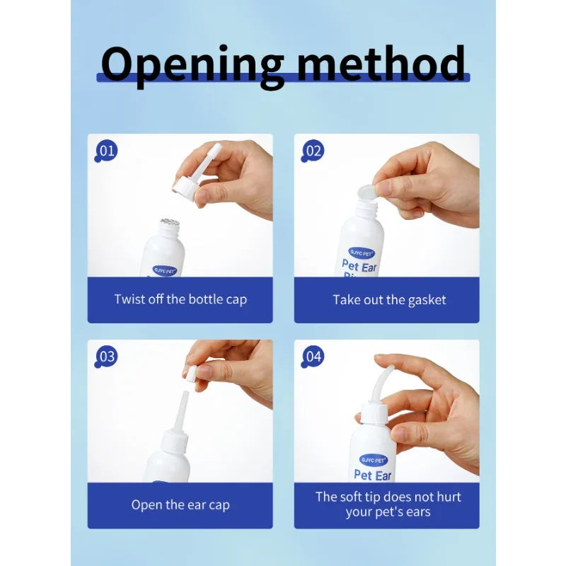 Ear Cleaner Drops for Cats Dogs Gentle Earwax Removal Mite Prevention with Hypoallergenic Formula 120ml Safe Ear Rinse Solution