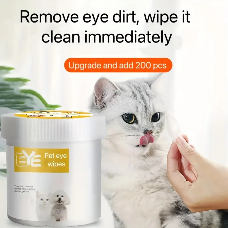 200pcs Pet Eye Wet Wipes, Eyes Wipes For Dogs & Cats - Gently Remove Tear Stain, Debris, Discharge