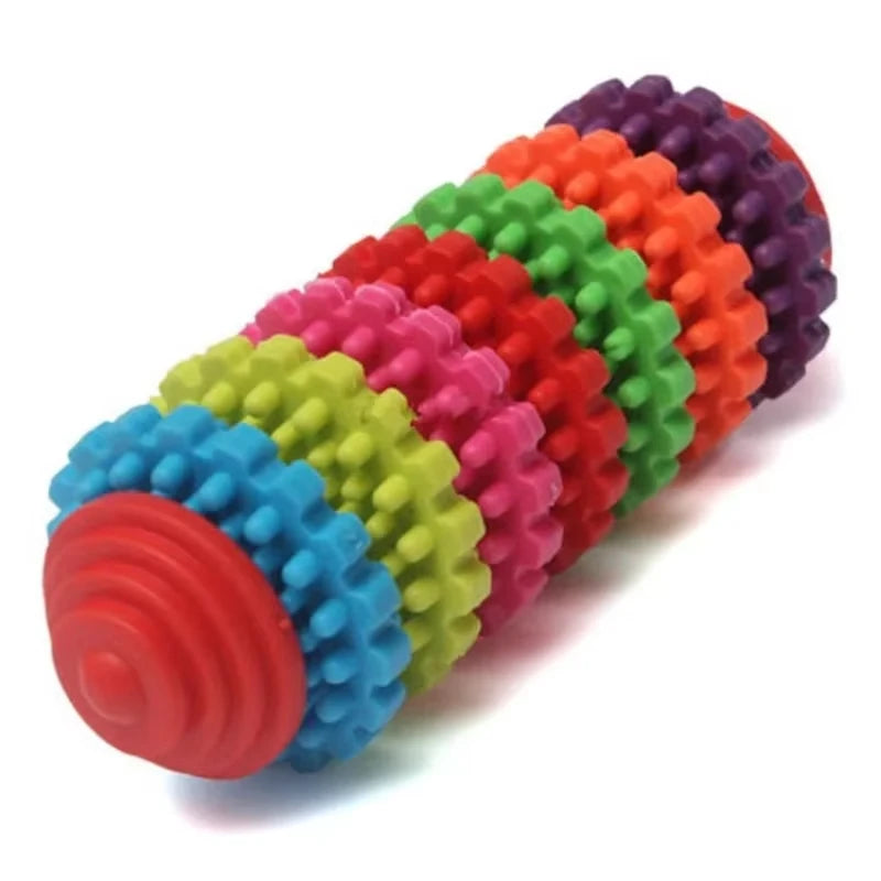 New Durable Rubber Pet Dog Puppy Cat Dental Teething Healthy Teeth Gums Chew Toy Rainbow Gear Teeth Cleaning Toy