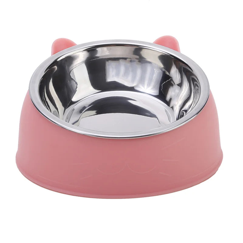 Cat Bowl Lovely Creative Inclined Kitten Puppy Food Feeding Bowls Stainless Steel Cats Drinking Feeder Pet Dogs Cats Feeders