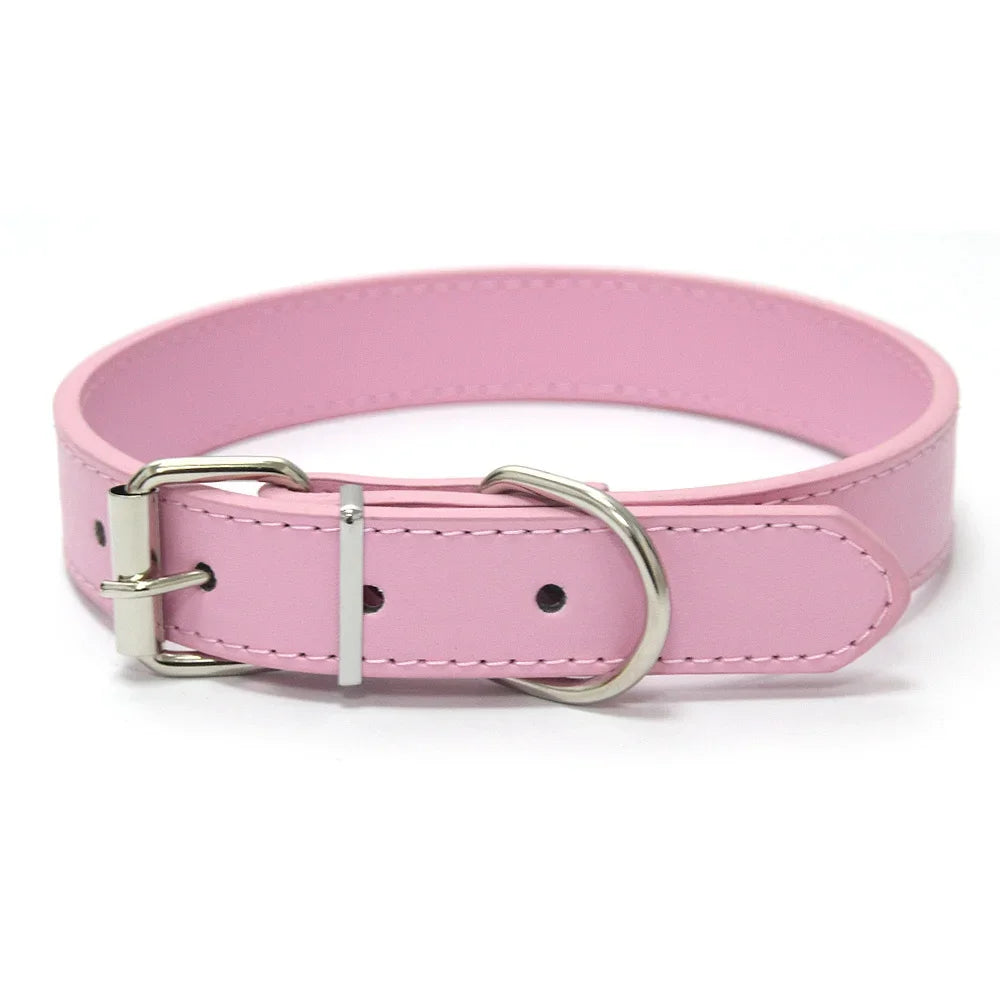 Solid Color Leather Dog Collar Adjustable Cat Necklace Puppy Neck Strap Suitable For Medium And Small Dogs Pet Supplies XS-XL
