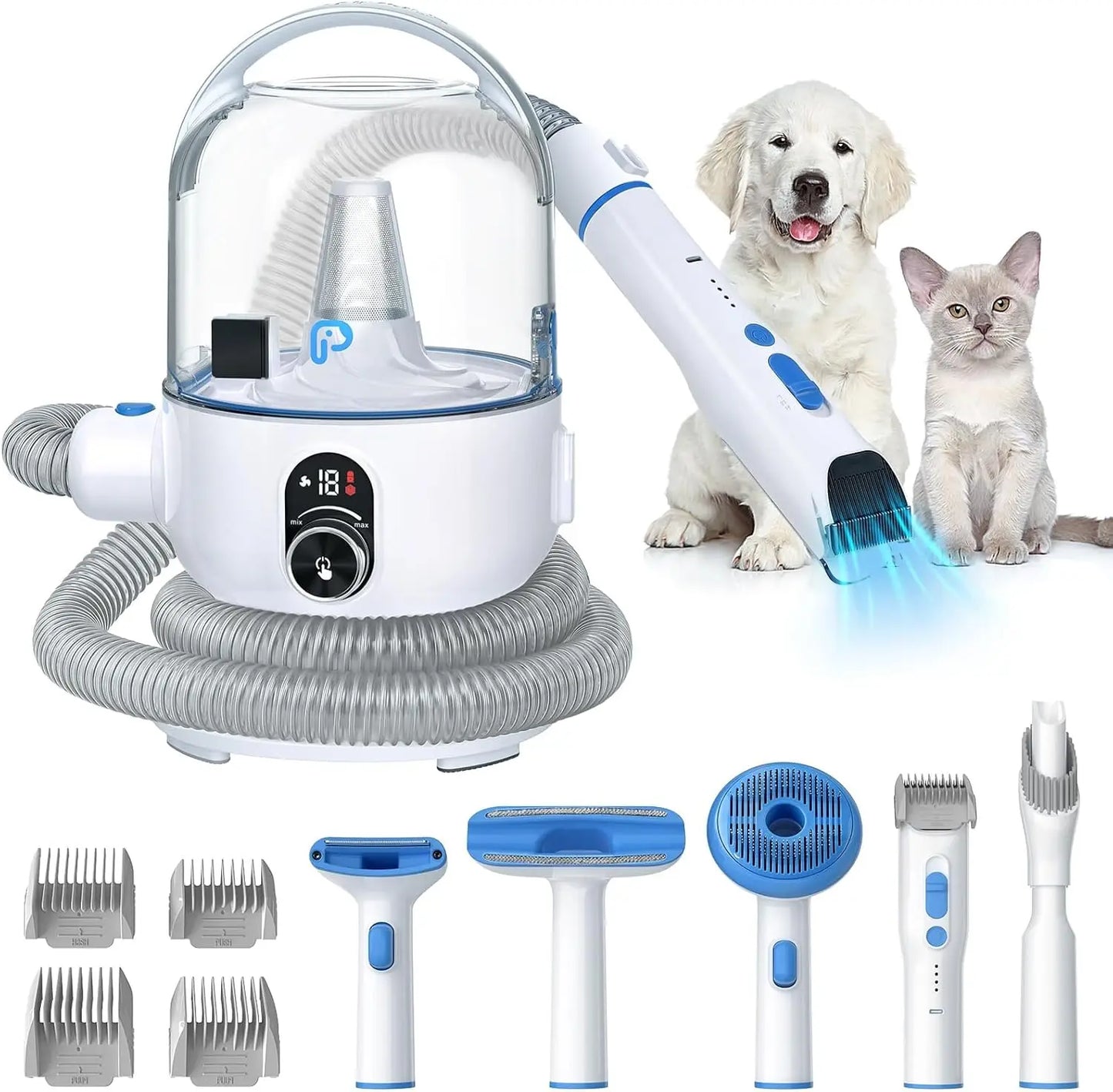 Pet Grooming Vacuum Kit 5-in-1 Pet Grooming Kit with 2.0L Dust Cup for Shedding Dogs/Cats, Low Noise Hair Remover